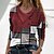 cheap Tees &amp; T Shirts-Women&#039;s T shirt Tee Red Navy Blue Blue Button Print Geometric Abstract Casual Weekend Long Sleeve Pile Neck Basic Regular Geometric Painting S