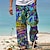 tanie Męskie spodnie na co dzień z nadrukiem-Męskie Spodnie Letnie spodnie Spodnie plażowe Ściągana na sznurek Elastyczny pas Przednia kieszeń Tęczowy Wzory graficzne Komfort Miękka Codzienny Moda Designerskie Niebieski Zielony
