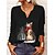 cheap T-shirts &amp; Blouses-Women&#039;s T shirt Tee Green Black Fuchsia Floral Plaid Print Long Sleeve Christmas Daily Basic V Neck Regular Cat Painting S