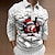 baratos Polo com zíper 3D-Homens Camiseta Polo Camisa de golfe Papai Noel Aberto para a Lateral Vinho Branco + vermelho Vermelho+Verde Exército+Branco Preto Branco Impressão 3D Rua Casual Manga Longa Zíper Imprimir Roupa Moda