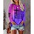 cheap Blouses &amp; Shirts-Women&#039;s T shirt Tee Green Purple Pink Print Color Gradient Text Daily Weekend Long Sleeve Round Neck Basic Regular Painting S