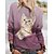 cheap Hoodies &amp; Sweatshirts-Women&#039;s Sweatshirt Pullover Basic Pink Blue Purple Cat Street Long Sleeve Round Neck