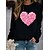 cheap Hoodies &amp; Sweatshirts-Women&#039;s T shirt Tee Black White Yellow Print Heart Valentine Weekend Long Sleeve Round Neck Basic Regular Painting Couple S