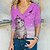 cheap Tees &amp; T Shirts-Women&#039;s T shirt Tee Yellow Pink Red Print Cat 3D Daily Weekend Long Sleeve Round Neck Basic Regular 3D Cat Painting S