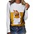cheap Tees &amp; T Shirts-Women&#039;s T shirt Tee Black White Yellow Print Cat 3D Daily Weekend Long Sleeve Round Neck Basic Regular 3D Cat Painting S