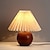 cheap Bedside Lamp-Wood Desk Lamp Pleated Skirt Lamp Shade Bedside Nightlight Button Valentine&#039;s Day Christmas Power plug 1PC