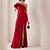 billiga Nyårsklänningar-dambal festklänning hemkomstklänning röd klänning lång klänning maxiklänning röd ärmlös ren färg delad höst höst en axel festivalklänning bröllopsdatum 2023 s m l xl