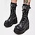 billige Lolitasko-Dame Sko Mid Calf Combat Boots Rund tå Punk Lolita Punk og gotisk Tykk hæl Sko Lolita Svart Hvit PU lær