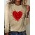 cheap Hoodies &amp; Sweatshirts-Women&#039;s T shirt Tee Black White Pink Print Heart Valentine Weekend Long Sleeve Round Neck Basic Regular Painting S