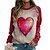 cheap Hoodies &amp; Sweatshirts-Women&#039;s T shirt Tee Pink Red Blue Print Heart Tie Dye Valentine Weekend Long Sleeve Round Neck Basic Regular Painting Couple S