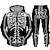 Χαμηλού Κόστους ανδρικά εμπριμέ με κουκούλα-Ανδρικά Φόρμα Πλήρες φερμουάρ με φερμουάρ Σετ κουκούλα Μαύρο και Άσπρο Λευκό Θαλασσί Γκρίζο Με Κουκούλα Γραφική Σκελετός Φερμουάρ 2 τεμάχια Στάμπα Αθλήματα &amp; Ύπαιθρος Causal Αθλητικά 3D εκτύπωση