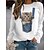 cheap Hoodies &amp; Sweatshirts-Women&#039;s T shirt Tee Black White Grey Print Cat 3D Daily Weekend Long Sleeve Round Neck Basic Regular 3D Cat Painting S