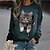 cheap Hoodies &amp; Sweatshirts-Women&#039;s Hoodie Sweatshirt Cute Casual Wine Dark Green Purple Cat Street Long Sleeve Round Neck S M L XL 2XL