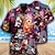billige herrelejrskjorter-Herre Skjorte Hawaii skjorte Kat Grafiske tryk Guitar Aftæpning Gul Blå Lys Lilla Lilla Afslappet Ferie Kortærmet Knap ned Trykt mønster Tøj Tropisk Mode Hawaiiansk Blødt