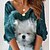cheap Casual Dresses-Women&#039;s Casual Dress T Shirt Dress Tee Dress Shift Dress Mini Dress Blue Animal 3/4 Length Sleeve Fall Spring Print Fashion V Neck Loose Fit Daily 2023 S M L XL XXL 3XL