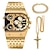baratos Relógios Quartz-Oulm conjunto de relógio de quartzo masculino dourado, relógio de pulso masculino de negócios, conjunto de presente de luxo, colar de ouro, pulseira de aço inoxidável, mostrador quadrado, presente de