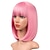 economico Parrucche trendy sintetiche-parrucche bob rosa con frangia parrucche bob dritte corte da 12 pollici parrucche sintetiche colorate per feste giornaliere per donne