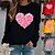 cheap Hoodies &amp; Sweatshirts-Women&#039;s T shirt Tee Black White Yellow Print Heart Valentine Weekend Long Sleeve Round Neck Basic Regular Painting Couple S
