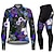 tanie Męskie zestawy odzieżowe-21Grams Damskie Koszulka i spodnie na rower Długi rękaw Kolarstwo górskie Kolarstwie szosowym Czarny Niebieski Fioletowy Graficzny Kwiatowy / Roślinny Rower Zestawy odzież Keep Warm Wkładka 3D
