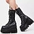 billiga Lolita-skor-Dam Skor Mid Calf Combat Boots Rund tå Punk Lolita Punk och gotiskt Bastant klack Skor Lolita Svart Vit PU läder