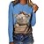 cheap Tees &amp; T Shirts-Women&#039;s T shirt Tee Black White Yellow Print Cat 3D Daily Weekend Long Sleeve Round Neck Basic Regular 3D Cat Painting S