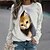 cheap Hoodies &amp; Sweatshirts-Women&#039;s Sweatshirt Pullover Basic Yellow Pink Blue Cat Street Plus Size Round Neck Long Sleeve