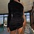 cheap Party Dresses-Women‘s Semi Formal Party Dress Wedding Guest Dress Velvet Dress Bodycon Mini Dress Black White Blue Long Sleeve Pure Color Ruched Winter Fall Spring One Shoulder Fashion 2023 S M L