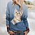 cheap Hoodies &amp; Sweatshirts-Women&#039;s Sweatshirt Pullover Basic Yellow Pink Blue Cat Street Long Sleeve Round Neck