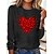 cheap Hoodies &amp; Sweatshirts-Women&#039;s T shirt Tee Black White Pink Print Heart Valentine Weekend Long Sleeve Round Neck Basic Regular Painting S