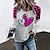 cheap Hoodies &amp; Sweatshirts-Women&#039;s T shirt Tee Yellow Pink Red Print Plaid Heart Valentine Weekend Long Sleeve Round Neck Basic Regular Painting S