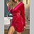 cheap Party Dresses-Women&#039;s Party Dress Velvet Dress Bodycon Mini Dress Rose Red Long Sleeve Pure Color Ruched Winter Fall Spring V Neck Mature Party Spring Dress Slim 2023 S M L