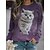 cheap Hoodies &amp; Sweatshirts-Women&#039;s Sweatshirt Pullover Basic Navy Blue Purple Green Cat Street Long Sleeve Round Neck
