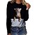 cheap Tees &amp; T Shirts-Women&#039;s T shirt Tee Black White Khaki Print Cat 3D Daily Weekend Long Sleeve Round Neck Basic Regular 3D Cat Painting S