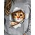 cheap Hoodies &amp; Sweatshirts-Women&#039;s Sweatshirt Pullover Basic Gray Cat Street Long Sleeve Round Neck