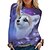 cheap Hoodies &amp; Sweatshirts-Women&#039;s T shirt Tee Blue Purple Orange Print Cat 3D Daily Weekend Long Sleeve Round Neck Basic Regular 3D Cat Painting S
