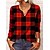 cheap Blouses &amp; Shirts-Women&#039;s Henley Shirt Red Green Gray Print Plaid Casual Daily Long Sleeve V Neck Basic Regular S