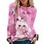 cheap Hoodies &amp; Sweatshirts-Women&#039;s T shirt Tee Black Pink Blue Print Cat Dog Daily Weekend Long Sleeve Round Neck Basic Regular 3D Cat Painting S