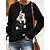 cheap Tees &amp; T Shirts-Women&#039;s T shirt Tee Black White Print Cat 3D Daily Weekend Long Sleeve Round Neck Basic Regular 3D Cat Painting S