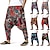 cheap Linen Pants-Men&#039;s Summer Pants Baggy Beach Pants Harem Pants Boho Pants Drawstring Elastic Waist Drop Crotch Print Comfort Breathable Casual Daily Beach Hippie Yoga Black Green Black and Green Micro-elastic