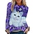 cheap Hoodies &amp; Sweatshirts-Women&#039;s T shirt Tee Black Pink Blue Print Cat Dog Daily Weekend Long Sleeve Round Neck Basic Regular 3D Cat Painting S
