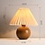 abordables lampe de chevet-Lampe de bureau en bois jupe plissée abat-jour chevet veilleuse bouton saint valentin noël prise d&#039;alimentation 1 pc