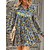 cheap Casual Dresses-Women&#039;s Casual Dress Floral Summer Dress Print Dress V Neck Print Mini Dress Outdoor Daily Basic Fashion Regular Fit Long Sleeve Blue Orange Green Spring Summer S M L XL