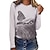 cheap Tees &amp; T Shirts-Women&#039;s T shirt Tee Black White Dark Gray Print Cat 3D Daily Weekend Long Sleeve Round Neck Basic Regular 3D Cat Painting S