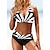 cheap Bikinis-Women&#039;s Swimwear Tankini 2 Piece Normal Swimsuit 2 Piece Graphic Black White Blue Padded Crop Top Bathing Suits Sexy Holiday Summer