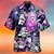 billige herrelejrskjorter-Herre Skjorte Hawaii skjorte Kat Grafiske tryk Guitar Aftæpning Gul Blå Lys Lilla Lilla Afslappet Ferie Kortærmet Knap ned Trykt mønster Tøj Tropisk Mode Hawaiiansk Blødt