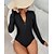 preiswerte Einteiler-Surfwear Long Sleeve Sunscreen Swimsuit Solid Color One-Piece Swimsuit