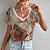 cheap Tees &amp; T Shirts-Women&#039;s T shirt Tee Pink Army Green Red Lace Trims Print Graphic Daily Weekend Short Sleeve V Neck Basic Regular Painting S