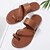 billiga Damsandaler-Bruna platta sandaler i konstläder med tåöglor och korsband, avslappnade sommarslip-on-sandaler för semester, strand, trädgård, dagliga promenader