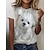 cheap Women&#039;s T-shirts-Women&#039;s T shirt Tee Pearl Black White Graphic Cat Print Short Sleeve Daily Weekend Vintage Round Neck Regular 3D Cat Painting S