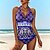 cheap Tankinis-Women&#039;s Swimwear Normal Tankini 2 Piece Swimsuit Geometic 2 Piece Printing Blue Purple Green Tank Top Bathing Suits Beach Wear Summer Sports